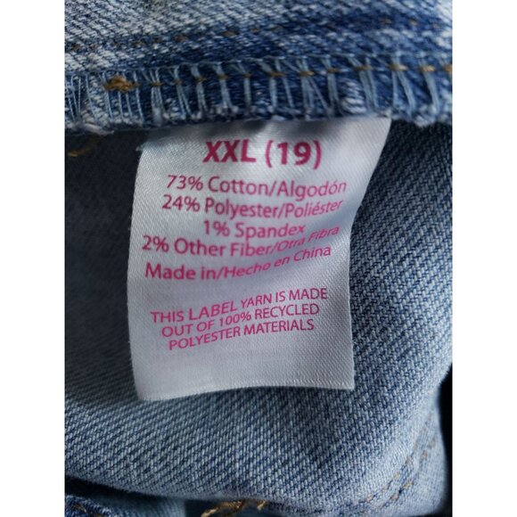 No Boundaries Juniors XXL Checkered Denim Shortalls Frayed Hem Blue Overalls - Picture 4 of 7